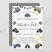 モンスターカー子供の誕生日パーティー 招待状 (正面/裏面)