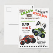 モンスターカー トラック キッズ バースデー パーティー ポストカード (正面/裏面)