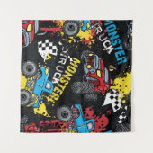 モンスターカー：抽象芸術子供っぽいパターン タペストリー (正面(横))