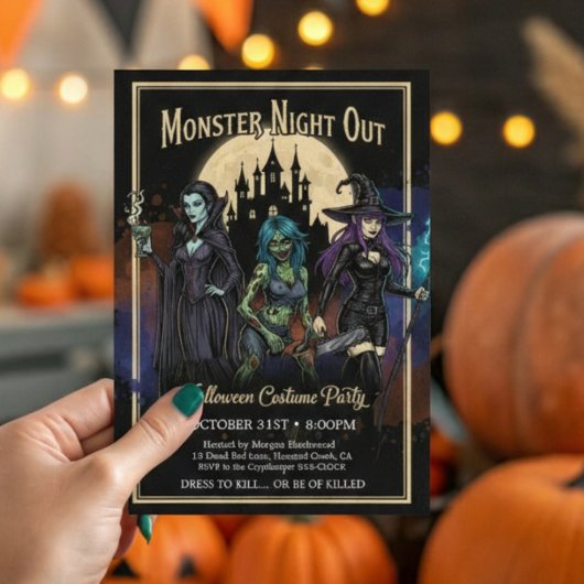 モンスターガールズの夜のお出かけ 楽しいハロウィンパーティー 招待状