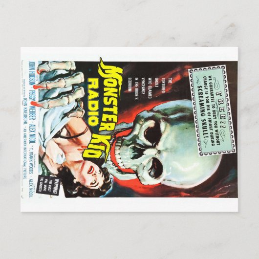 モンスターキッド・ラジオが叫び声を上げるスカル ポストカード (正面)