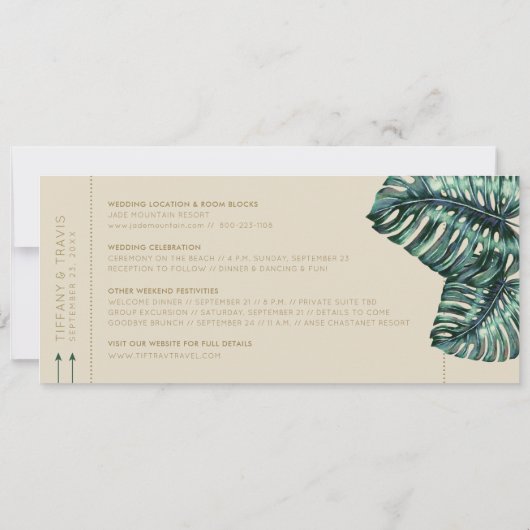 モンスターグリーンとタンボーディングパス日付を保存 案内状 (裏面)