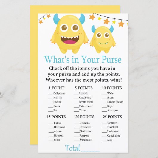モンスターゲームのベビーシャワーあなたの財布の中に何がある (正面/裏面)