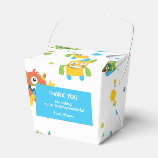 モンスターシャルボードをテーマにした誕生日パーティーのお願いボックス フェイバーボックス (正面サイド)