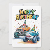 モンスターシャークトラック誕生日バッシュウォーターカラーアート 招待状 (裏面)