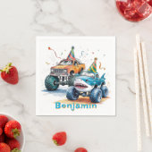 モンスターシャークトラック誕生日バッシュ水色 スタンダードカクテルナプキン (インサイチュ)