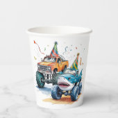 モンスターシャークトラック誕生日バッシュ水色 紙コップ (裏面)