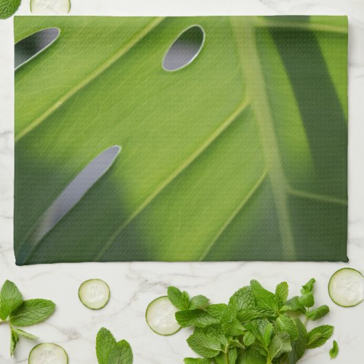 モンスタースイスチーズプラントグリーンディッシュ キッチンタオル (折り畳み)