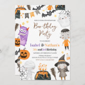 モンスタースハロウィーンダブル誕生日 招待状 (正面/裏面)