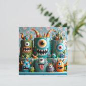 モンスターズお洒落ケーキ子供の誕生日 招待状 (スタンド正面)