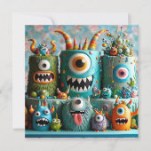 モンスターズお洒落ケーキ子供の誕生日 招待状 (正面)