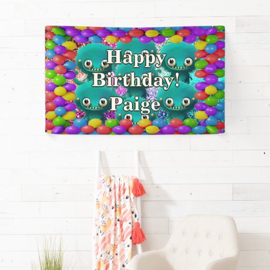 モンスターズパーソナライズされたキャラクター誕生日バナー 横断幕 (インサイチュ)