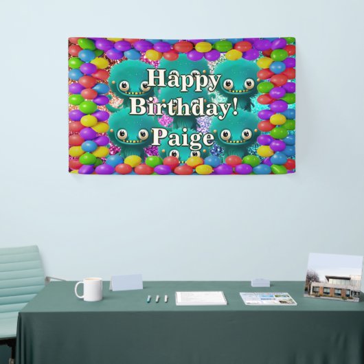 モンスターズパーソナライズされたキャラクター誕生日バナー 横断幕 (トレードショー)