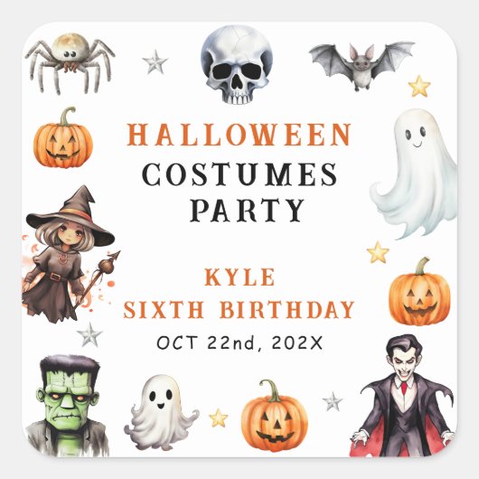 モンスターズモダンハロウィーンコスチュームバースデーパーティー スクエアシール (正面)