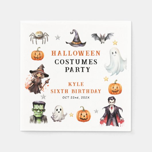 モンスターズモダンハロウィーンコスチュームバースデーパーティー スタンダードカクテルナプキン (正面)