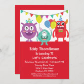 モンスターズ誕生日招待状ボーイズカラフルモンスター 招待状 (正面/裏面)