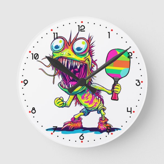 モンスターダンク狂乱ピックルボール ラウンド壁時計 (正面)