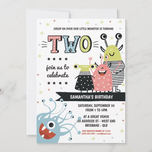 モンスターツーイヤーズ誕生日招待状 招待状 (正面)