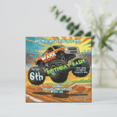 モンスタートラックおもしろい誕生日招待状フラットカード (スタンド正面)