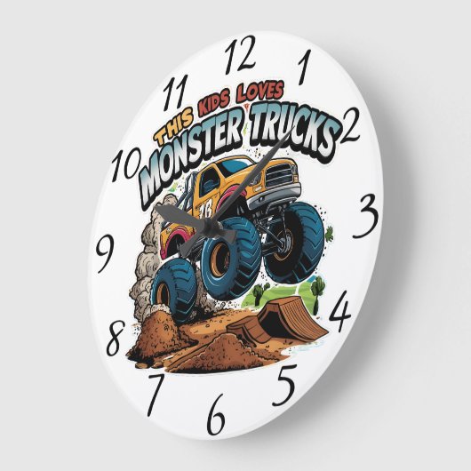 モンスタートラックが土の山の上に急上昇 ラージ壁時計 (傾斜)