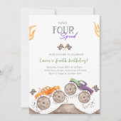 モンスタートラックが4つのスピードが必要な4歳の誕生日招待状 招待状 (正面)