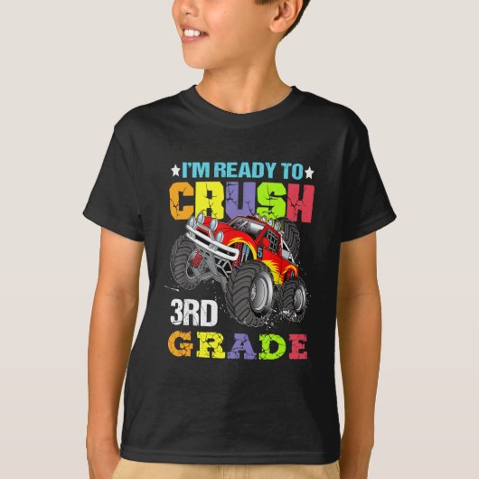 モンスタートラックで3年生を潰す準備ができている Tシャツ (正面)