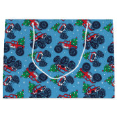 モンスタートラックとクリスマスツリーパターン ラージペーパーバッグ (正面)