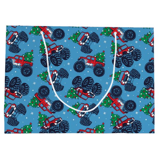 モンスタートラックとクリスマスツリーパターン ラージペーパーバッグ (裏面)