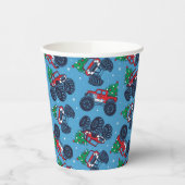 モンスタートラックとクリスマスツリーパターン 紙コップ (左)
