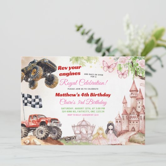 モンスタートラックとプリンセス共同誕生日 招待状 (スタンド正面)