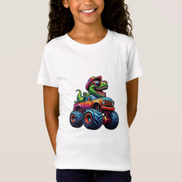 モンスタートラックに乗った面白い恐竜ティラノサウルス Tシャツ