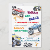 モンスタートラックのお誕生日パーティー招待状 10歳 招待状 (正面)