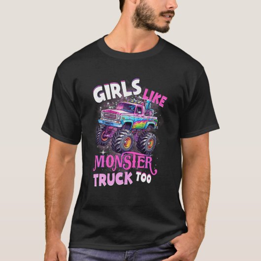 モンスタートラックのような女の子あまりにもピンクのモンスタートラックGi Tシャツ (正面)