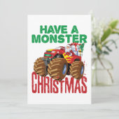 モンスタートラックのクリスマス サンタクロース 男の子 幼児 シーズンカード (スタンド正面)