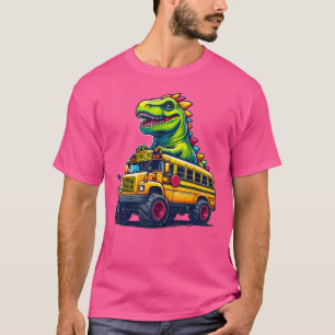 モンスタートラックのスクールバスドライバーの恐竜Tレックス Tシャツ