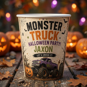 モンスタートラックのハロウィンお誕生日おめでとう 紙コップ