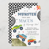 モンスタートラックのバッシュ誕生日パーティーだ 招待状 (正面/裏面)