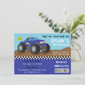 モンスタートラックのパーティーの競争、青い入場のチケット 招待状 (スタンド正面)