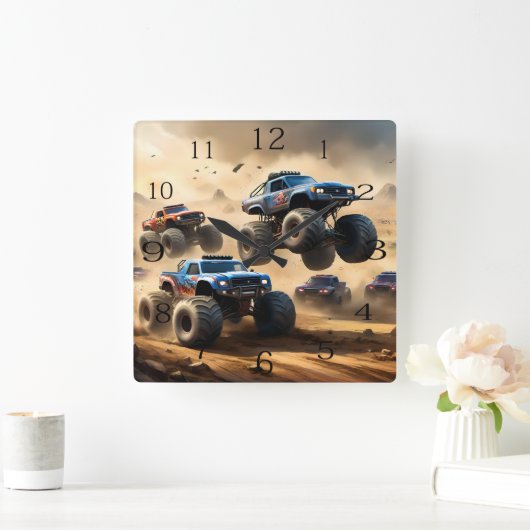 モンスタートラックのメイヘム スクエア壁時計 (ホーム)