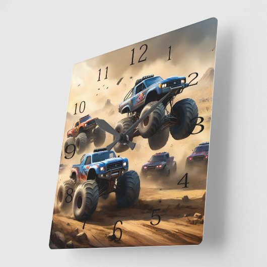 モンスタートラックのメイヘム スクエア壁時計 (傾斜)