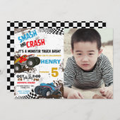 モンスタートラックの写真の誕生日パーティーへの招待 招待状 (正面/裏面)