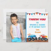 モンスタートラックの写真誕生パーティーサンキューカード 招待状 (正面)