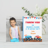 モンスタートラックの写真誕生パーティーサンキューカード 招待状 (スタンド正面)