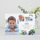 モンスタートラックの写真 2歳の誕生日プールパーティー 招待状 (スタンド正面)