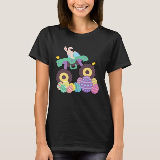 モンスタートラックの可愛いイースターエッグとウサギ Tシャツ (正面)