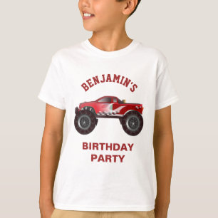 モンスタートラックの子供の誕生日パーティー 赤 Tシャツ