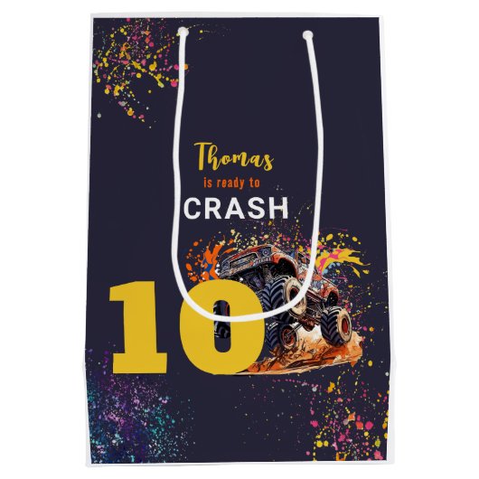 モンスタートラックの暗い誕生日をクラッシュする準備ができている ミディアムペーパーバッグ (裏面)