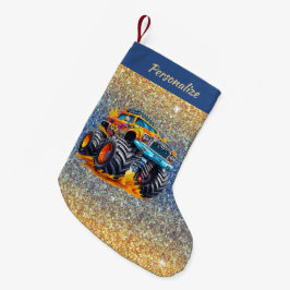 モンスタートラックの炎 グリッターバックグラウンド クリスマス スモールクリスマスストッキング