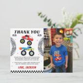 モンスタートラックの男の子の誕生日写真感謝カード サンキューカード (スタンド正面)