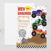 モンスタートラックの男の子の誕生日招待状 招待状 (正面/裏面)
